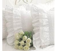 Queen’s House Shabby Ruffled Pillow Shams White Lace Pillow Covers Cotton Vintage Pillowcases Set of 2 Queen Size