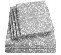 Queen Sheets Paisley Grey - 6 Piece 1500 Supreme Collection Fine Brushed Microfiber Deep Pocket Queen Sheet Set Bedding - 2 Extra Pillow Cases, Great Value, Queen, Paisley Gray