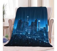 Queen Sherpa Fleece Blanket Beautiful Night View Of Los Angeles Navy Blue, Non-Shedding, All-season blanket, Cozy Throw for Couch Sofa or Bed - Ideal for Adults Kids Room Décor Gift