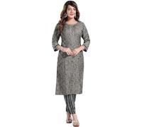 QUEEN SHIELD Chanderi Kurta with Pant for Women, Printed Salwar Kameez Suit, Indian Traditional Clothing & Ready to Wear Straight Kurta Set, Ethnic Indian Dresses for Women (Black Kurta Pant Set)
