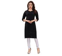 QUEEN SHIELD Indian Embroidered Kurti for Women Chikankari Rayon Cotton Long Kurti's Tunic Kurta Dresses for Women, Black