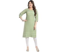 QUEEN SHIELD Indian Embroidered Kurti for Women Chikankari Rayon Cotton Long Kurti's Tunic Kurta Dresses for Women, Green