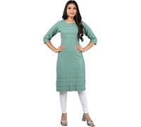 QUEEN SHIELD Indian Embroidered Kurti for Women Chikankari Rayon Cotton Long Kurti's Tunic Kurta Dresses for Women, Pista