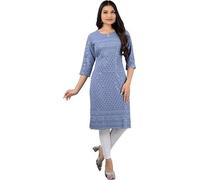 QUEEN SHIELD Indian Embroidered Kurti for Women Chikankari Rayon Cotton Long Kurti's Tunic Kurta Dresses for Women, Light Grey