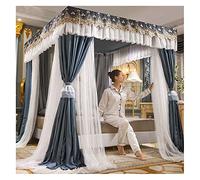 Queen Size Bed Canopy Net Curtain, Double Layer Floor Standing Four Poster Canopy with Blackout Fabric, Luxury Princess Room Decor