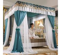 Queen Size Bed Canopy Net Curtain, Double Layer Floor Standing Four Poster Canopy with Blackout Fabric, Luxury Princess Room Decor