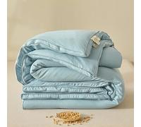 Queen Size Comforter - 51% Soybean Protein Fiber Filling Quilt -Class A Cotton Soft Bedding for All Seasons - Beautifully Quilted,Machine Washable(Blue,150x200 1.1KG)