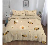 Queen Size Duvet Cover Sets Premium Brushed Microfiber Bedding Sets Bee And Daisy Floral Theme Illustration Ultrasoft Hypoallergenic Reversible Beige Yellow Duvet Covers Non Iron Luxury Bedding Set