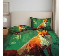 Queen Size Fitted Sheet - 152 x 200 x 30 Bedspread Fantasy Fox Spirited Forest Deep Pocket, Soft Microfibre, Wrinkle-Free, Easy Care, Fade & Shrink Resistant - Green Orange Bedspread
