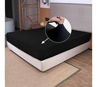 Queen Size Fitted Sheet Only - 4-Way Stretch Jersey Knit, Cozy T-Shirt Soft, Wrinkle Free, Snug Fit & Stay in Place, No More Slipping Off for Mattress (Deep: 5"-16") - Black, Queen