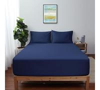 Queen Size Fitted Sheet Only Navy Blue, 100% Egyptian Cotton 600 Thread Count, 16" Deep Pocket Premium Cotton Mattress Sheet (1 Bottom Sheet Only)
