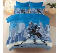 Queen Size Printed Duvet Cover Sets with 2 Pillowcases - Soft Blue Brushed Microfiber Quilt Cover, Comics Ice Hockey Athletes Reversible Pattern Bedding for Comfort Sleep