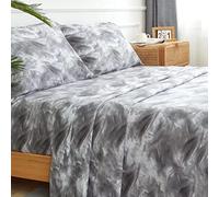 Queen Size Sheets Set 4PC - Soft Cooling 1800 Thread Count Micro Printed Sheet, 8-17 Inch Deep Pocket Breathes Better, Hypoallergenic, Wrinkle, Machine Washable Grey Marble Patterned Double Bedding