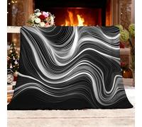 Queen Size Soft Fleece Throw Blanket for teen/couch 150x200 cm Abstract Black And White Lines Waves Sherpa Fleece Fluffy Throw Blanket for Couch Visual Illusion Fuzzy Cozy Lightweight for All Season