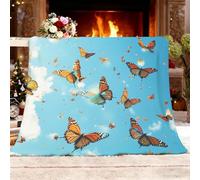 Queen Size Soft Fleece Throw Blanket for teen/couch 150x200 cm Blue Sky Butterfly Pattern Sherpa Fleece Fluffy Throw Blanket for Couch, Blue Fuzzy Cozy Lightweight for All Season