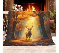 Queen Size Soft Fleece Throw Blanket for teen/couch 150x200 cm Elk In Autumn Jungle Sherpa Fleece Fluffy Throw Blanket for Couch, Orange Fuzzy Cozy Lightweight for All Season