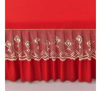 Queen size wraparound bed skirt,light quantity stretch 4- sided bed skirt,with lace trim, adjustment possible elastic ruffle wraparound bed cover (Red, Twin/39 * 75") (Red King/78 * 80")