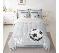 Queen Soccer Goal Bed in A Bag for Boys,Football City Comforter Set with Sheets Sports Ball Game 7 Piece Bedding Set Geometric Stars Striped Bed Sets for Kids Teens Adult Youth Bedroom (Foxborough)