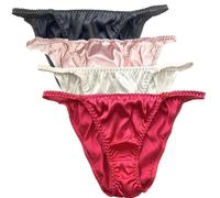 Queen Star 4 Pack Women's 100% Mulberry Silk String Bikini Briefs Knickers Lingerie