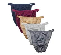 Queen Star Pack of 5 Women's Satin String Bikinis Knickers High Cut Briefs Underwear Plus Size