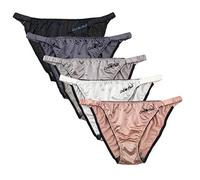Queen Star Pack of 5 Women's Satin String Bikinis Knickers Silky Briefs Underwear Plus Size