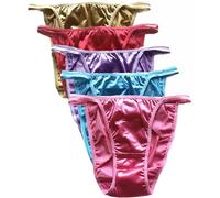 Queen Star Pack of 5 Women's Satin Tanga Bikini Briefs Knickers High Cut String Panties