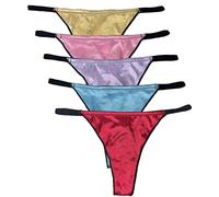 Queen Star Pack of 5 Women's Silky Satin Thongs Knickers G-String V-Back Panties Lingerie Underwear