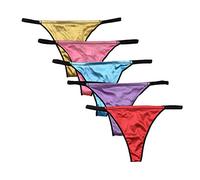 Queen Star Pack of 5 Women's Silky Satin Thongs Knickers G-String V-Back Panties Lingerie Underwear (L)