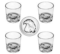 QUEEN&STONE LEAD FREE Old Fashioned Whiskey Glasses with Eagle Pattern On the Thick Weighted Bottom 10oz Set of 4 Perfect for Scotch, Bourbon Cocktails