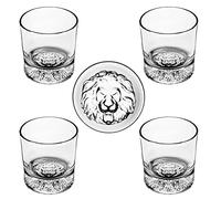 QUEEN&STONE LEAD FREE Old Fashioned Whiskey Glasses with Lion Pattern On the Thick Weighted Bottom 10oz Set of 4 Perfect for Scotch Bourbon Cocktails