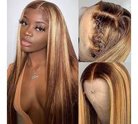 Queen Story 13x4 HD Lace Front Wig Human Hair Pre Plucked 4/27 Honey Blonde Lace Frontal Wig Highlight Ombre Wig 180% Density Straight Lace Front Wig Dyed 20 Inch