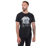 Queen T Shirt Classic Crest Band Logo Official Mens Black Snow Wash L