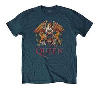 Queen T Shirt Classic Crest Band Logo Official Unisex Denim Blue S