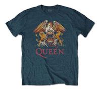 Queen T Shirt Classic Crest Band Logo Official Unisex Denim Blue XL