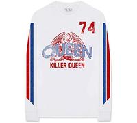 Queen - T-Shirt Maniche Lunghe # L Unisex White # Killer Queen '74 Stripes