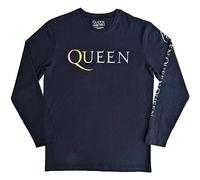 Queen T Shirt Rainbow Crest Official Unisex Denim Blue Long Sleeve L
