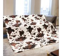Queen Throw Blanket for Bed & Couch - Oversized Soft Plush Blanket Queen Size Cow Print Throw, Brown & White Western Decor for Bedroom, Living Room & Dorm, Lighweight, All Seasons Use 90"x90"