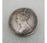 Queen Victoria Gothic Crown One Pound Florin Replica Coin | Silver-Tone Finish, Collector's Item, ~3 cm Diameter, Detailed Heraldic Reverse, Victorian Era Design