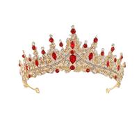 Queen Vintage Rhinestoness Crown Women Crowns Luxury Elegant Headwear Diadem Gold Red