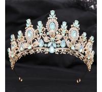 Queen Wedding Crown Rhinestone Crystal Bridal Diadem Pageant Headdress Bride Tiara Hair Jewelry Accessory Gold EN8 Opal