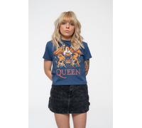 Queen Women's Classic Crest Band Logo Crop Top in Blue | Size: Large Queen Blue L
