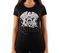 Queen Women's Crest Logo Diamante Black T-Shirt: Small