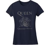 Queen Women's Greatest Hits II Skinny Short Sleeve T-Shirt, Blue (Navy), Size 14 (Manufacturer Size:X-Large)