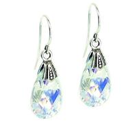 Queenberry Aurora Borealis Austrian Elements Teardrop Crystal Sterling Silver Dangle Earrings