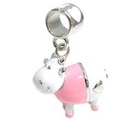 Queenberry Sterling Silver 3-D Pink Cow Enamel European Style Dangle Bead Charm