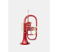 QUEENBRASS 4-Valve Flugelhorn in Bb/F Pitch - Colored Finish with Mouthpiece & Case | Brass Flugel Horn for Jazz, Orchestras & Brass Bands, Red