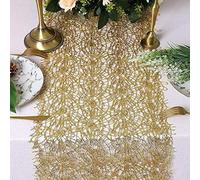 QueenDream 2 Pack Sequin Mesh Table Runner Home Table Decor Woven Table Line for Rustic Party Wedding Decorations 12 x 80 Inches Gold Mesh Roll