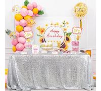 QueenDream 60x102 Inch sequin tablecloth for wedding and party decor-Silver