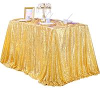 QueenDream 90x132inch Rectangle Sparkly Gold Sequin Tablecloth Wedding Glitter Tablecloth for Birthday Party Decor