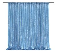 QueenDream Baby Blue Sequin Backdrop Curtain 7ft x 7ft Glitter Photo Background for Baby Shower, Wedding, Birthday Party